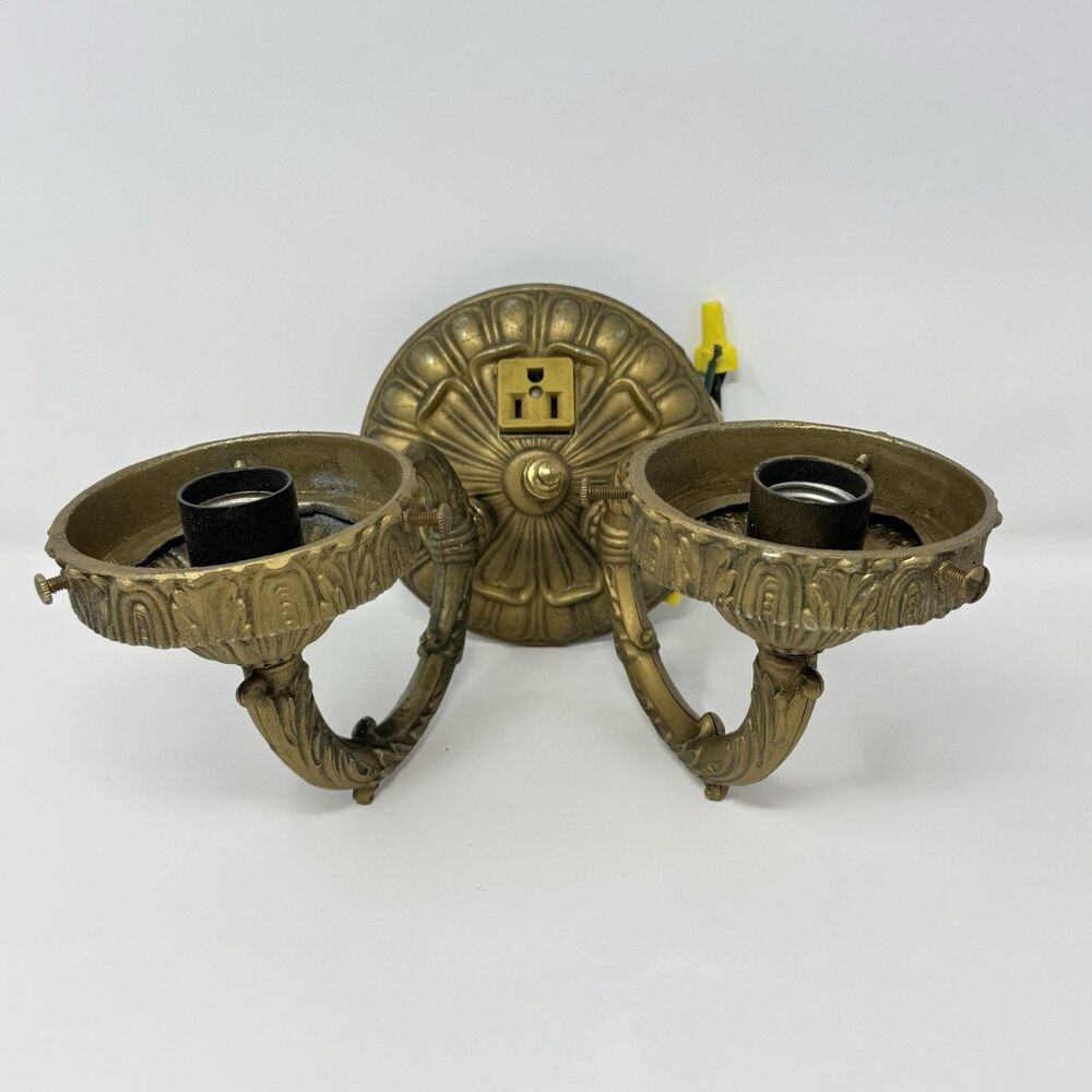 L&L WMC Double Arm Brass Wall Sconce Light Fixture 9860